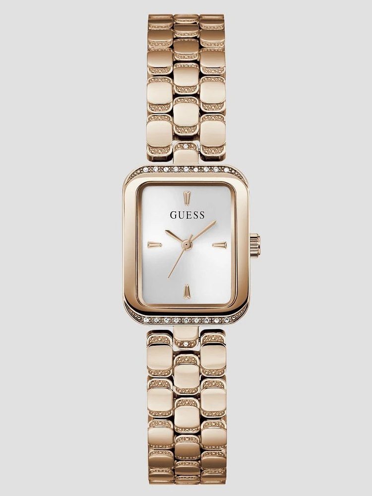 Rose Gold-Tone Textured Square Analog Watch