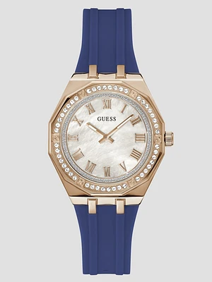 Rose Gold-Tone and Navy Silicone Analog Watch