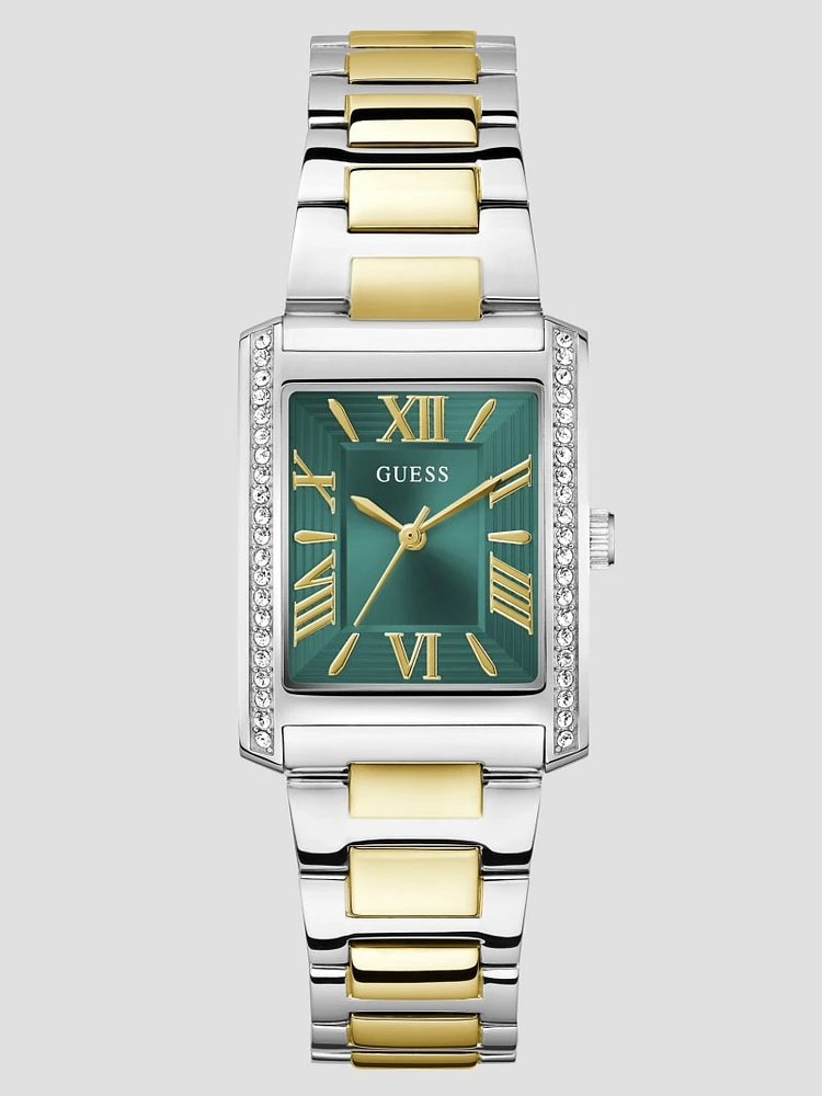 Multi-Tone Crystal Square Analog Watch