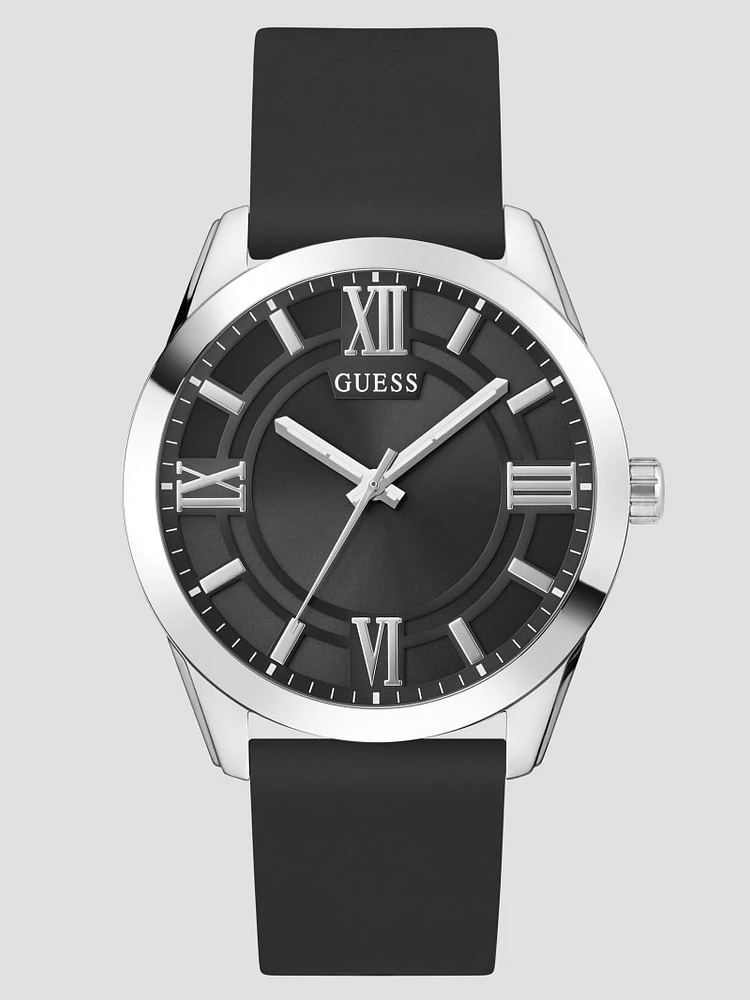 Silver-Tone and Black Silicone Analog Watch