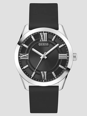 Silver-Tone and Black Silicone Analog Watch