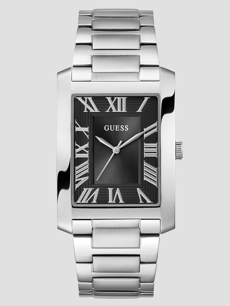 Silver-Tone and Black Square Analog Watch