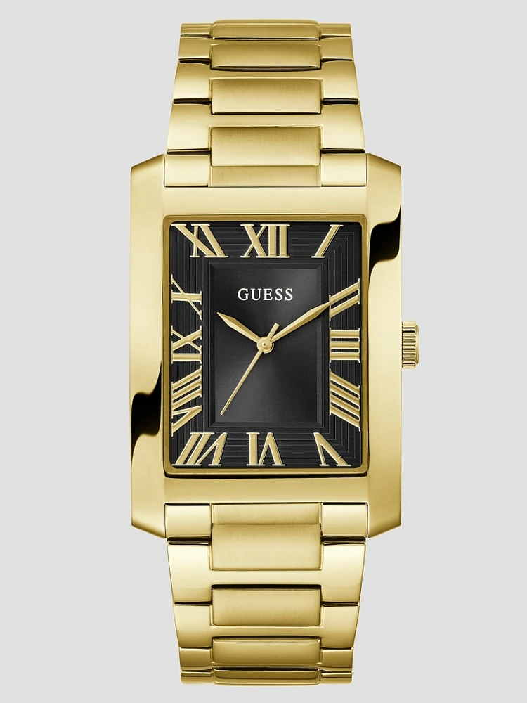 Gold-Tone and Black Square Analog Watch