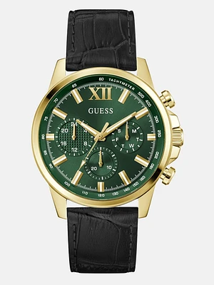 Gold-Tone Leather Multifunction Watch