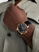 Rose Gold-Tone Leather Multifunction Watch