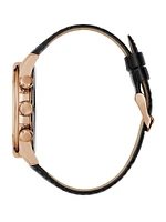 Rose Gold-Tone Leather Multifunction Watch