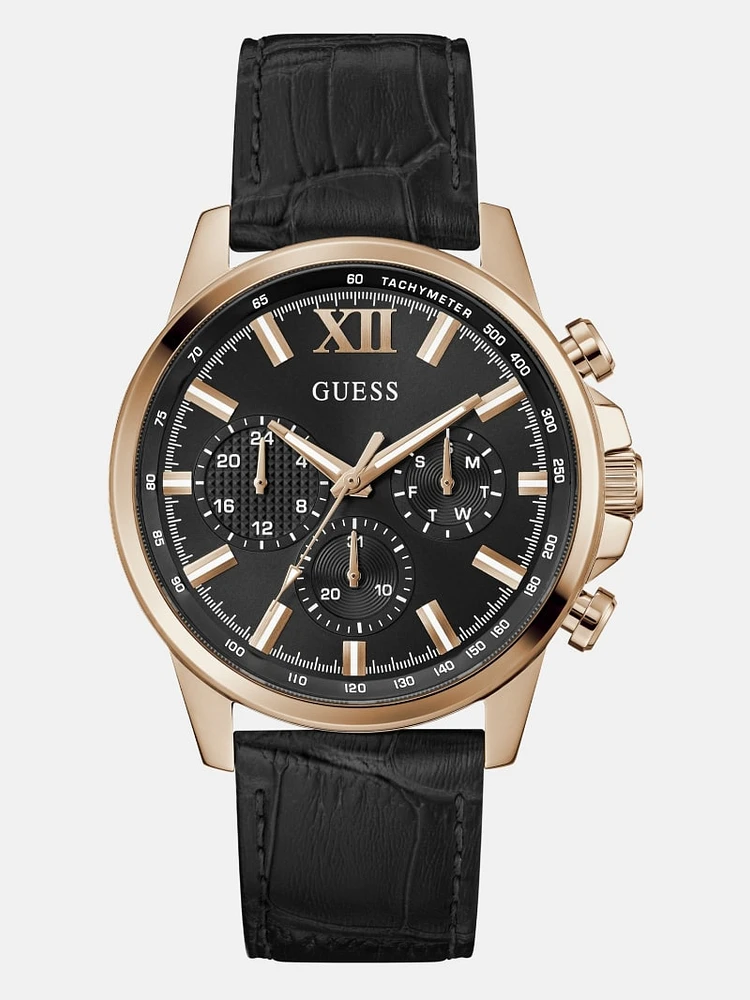 Rose Gold-Tone Leather Multifunction Watch