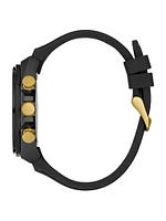 Rainbow Mosaic and Black Silicone Chronograph Watch