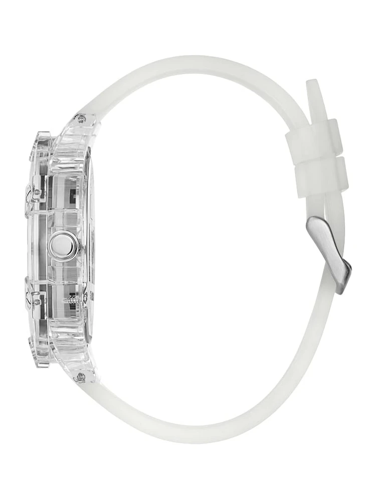 Rainbow Mosaic and White Silicone Multifunction Watch