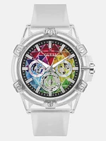 Rainbow Mosaic and White Silicone Multifunction Watch