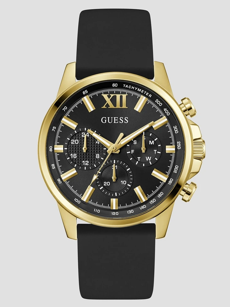 Gold-Tone and Black Silicone Multifunction Watch