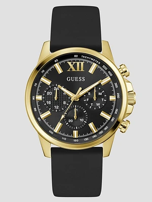 Gold-Tone and Black Silicone Multifunction Watch