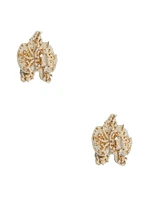 Gold-Tone and White Beaded Orchid Stud Earrings