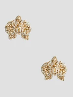 Gold-Tone and White Beaded Orchid Stud Earrings