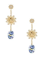 Gold-Tone Sun and Blue Ceramic Drop Earrings