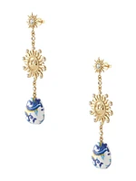 Gold-Tone Sun and Blue Ceramic Drop Earrings
