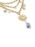 Gold-Tone Sun and Blue Ceramic Layered Necklace