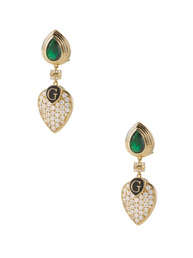 Gold-Tone and Emerald Heart Drop Earrings