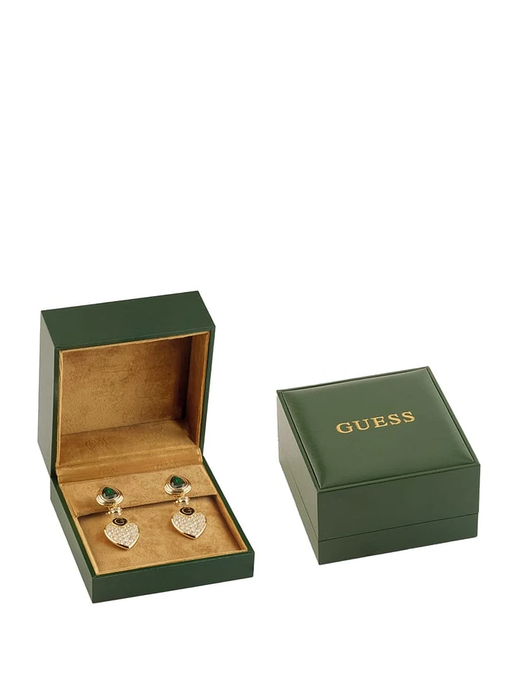 Gold-Tone and Emerald Heart Drop Earrings