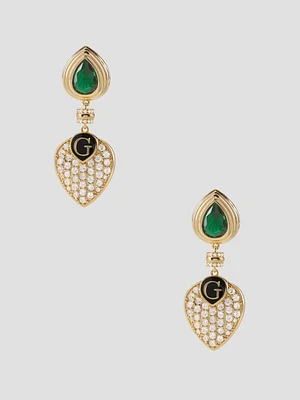 Gold-Tone and Emerald Heart Drop Earrings