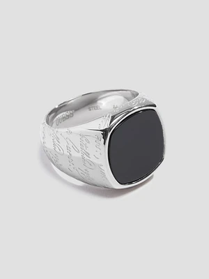 Silver-Tone and Onyx Signet Ring - Size 10.5