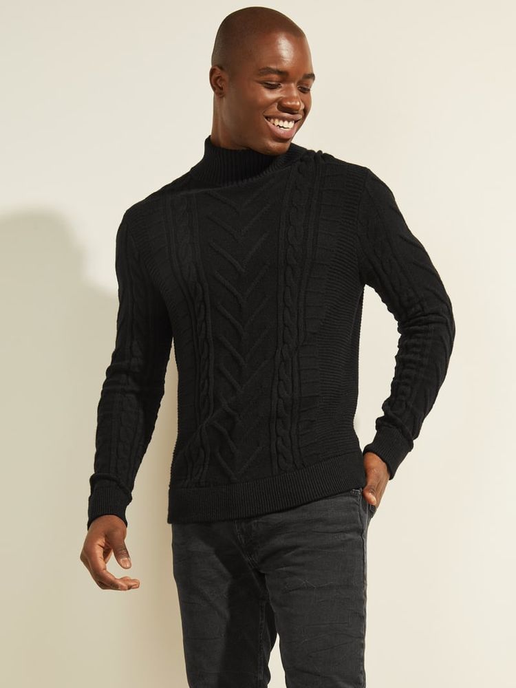 Liam Mixed Cable Turtleneck Sweater 