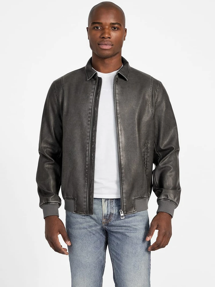 Faux-Leather Aviator Jacket