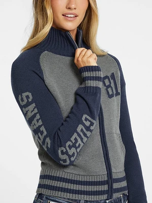 Wool-Blend Varsity Logo Zip Sweater