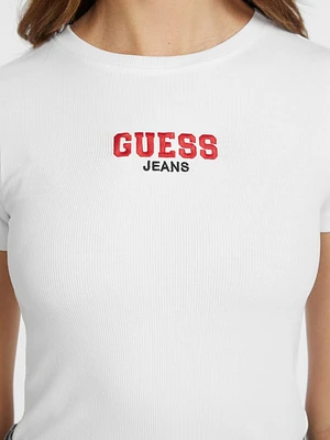 Slim Rib-Knit Embroidered Tee
