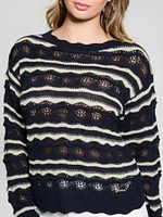 Valerie Striped Open-Knit Sweater