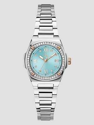 Silver-Tone and Blue Analog Watch
