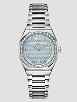 Gc Silver-Tone and Light Blue Crystal Analog Dial