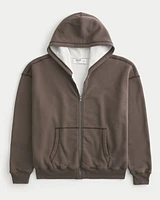 Boxy Waffle-Lined Zip-Up Hoodie