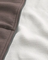 Boxy Waffle-Lined Zip-Up Hoodie