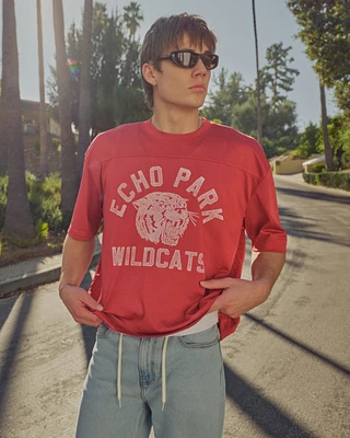Boxy Crop Mesh Echo Park Graphic Football Jersey