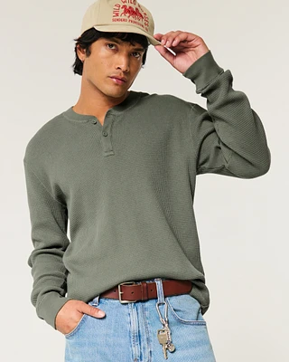 Long-Sleeve Waffle Henley