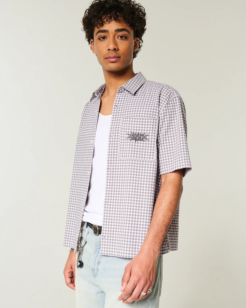 Boxy Short-Sleeve Embroidered Graphic Shirt