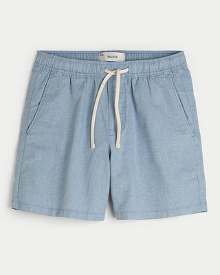 Mid-Thigh Linen-Blend Pull-On Shorts