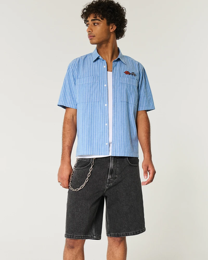 Washed Black Baggy Denim Shorts