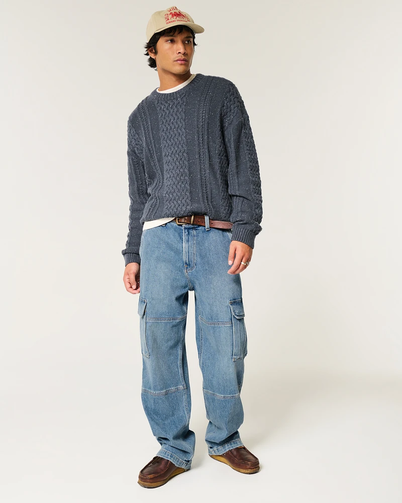 Medium Wash Baggy Cargo Jeans