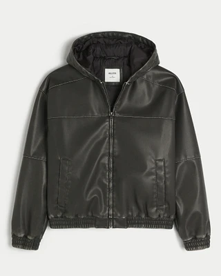Hooded Vegan Leather Jacket