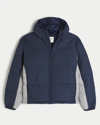 Hooded Colorblock Puffer Jacket