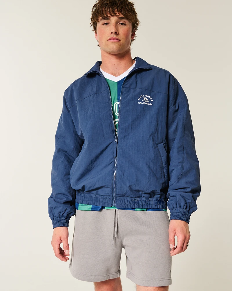 Fleece-Lined Santa Monica Graphic Windbreaker Jacket