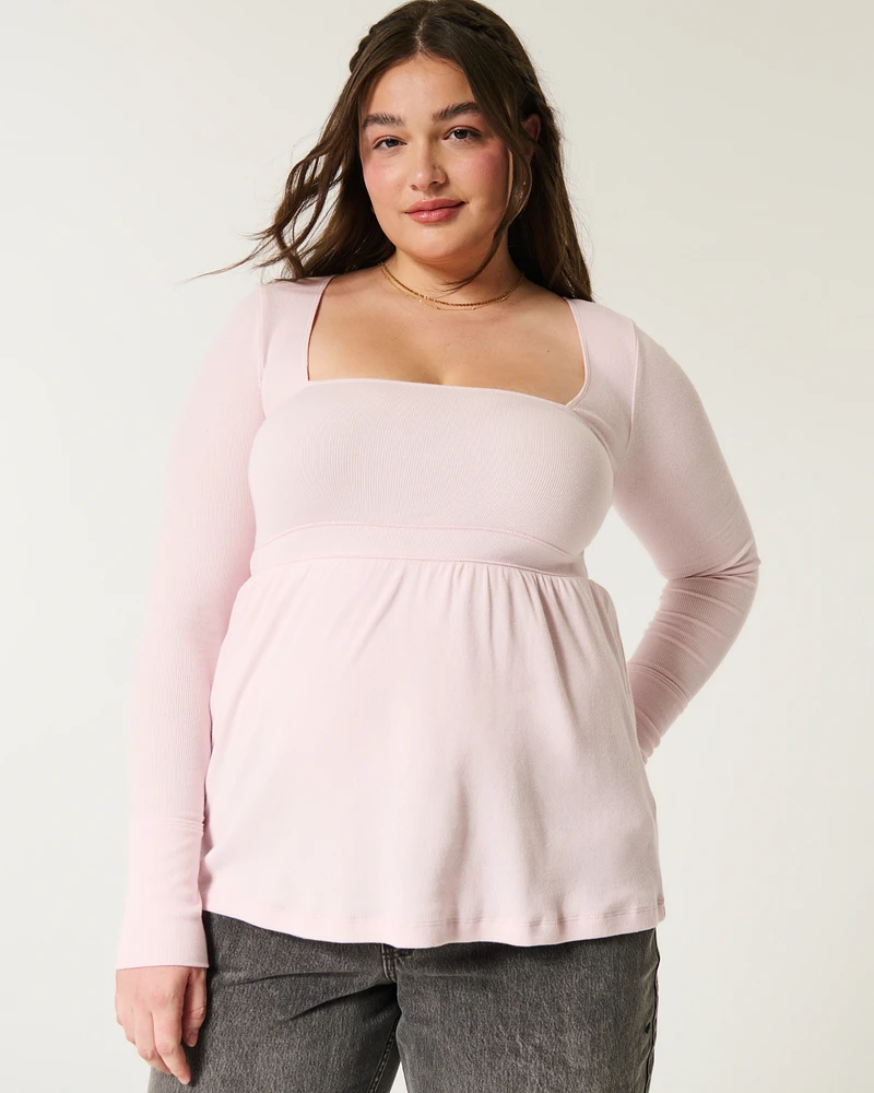 Easy Long-Sleeve Square-Neck Babydoll Top
