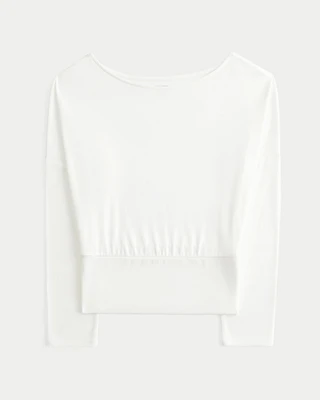 Easy Banded Slash-Neck Top