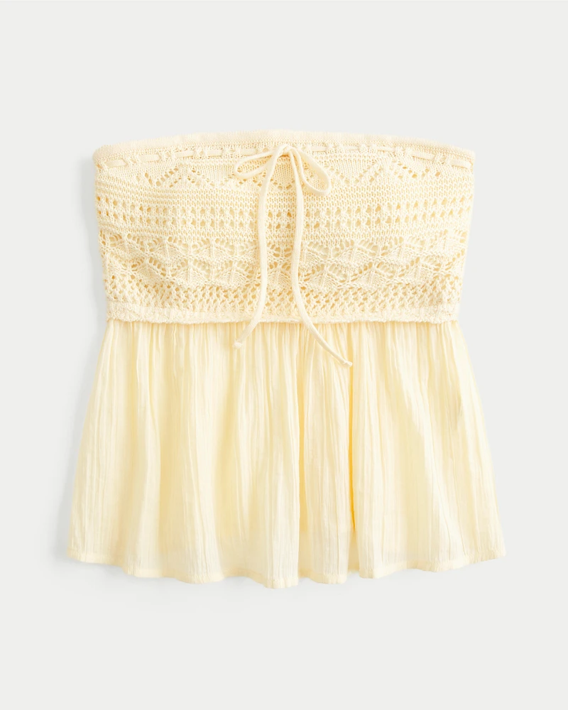Easy Strapless Crochet Mix Babydoll Top