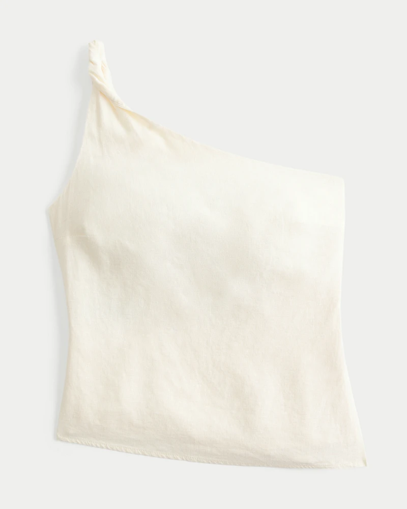 Linen-Blend One-Shoulder Top