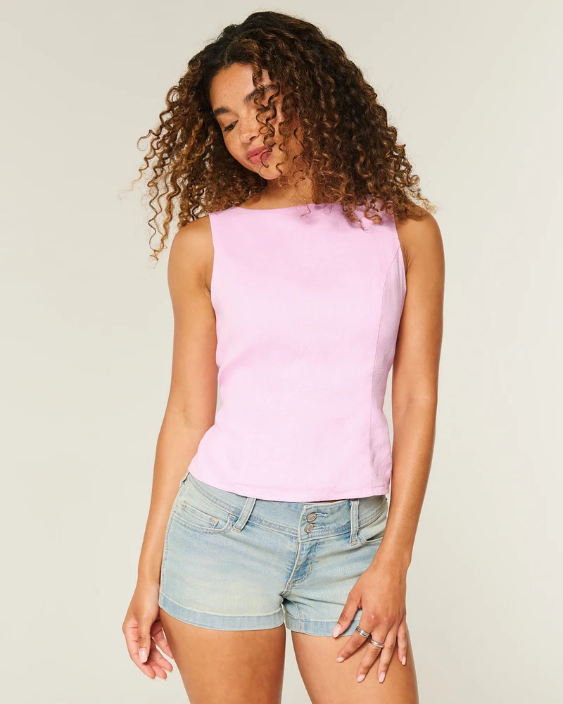 Linen-Blend Open-Back Top