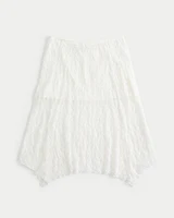 Asymmetrical Hem Lace Midi Skirt