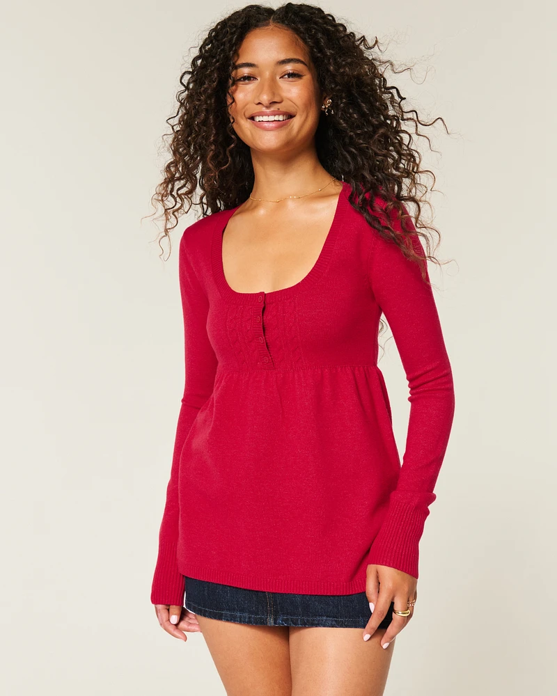 Easy Cable-Knit Babydoll Sweater